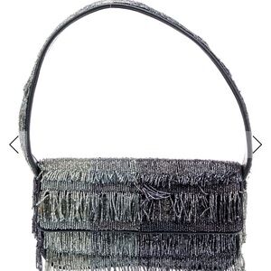 STAUD Tommy Navy and Silver Fringe Shoulder Bag